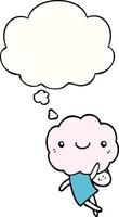 cute cloud head creature and thought bubble vector