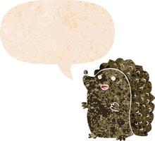 cartoon happy hedgehog and speech bubble in retro textured style vector