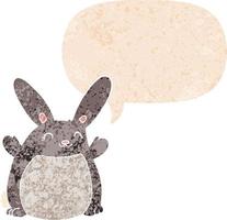 cartoon rabbit and speech bubble in retro textured style vector