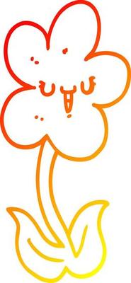 warm gradient line drawing cartoon flower with happy face