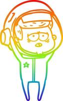 rainbow gradient line drawing cartoon tired astronaut vector
