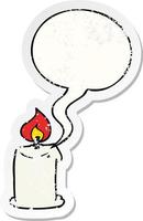 cartoon candle and speech bubble distressed sticker vector