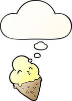cartoon ice cream and thought bubble in smooth gradient style vector