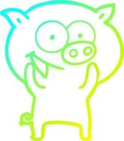 cold gradient line drawing cheerful pig cartoon vector