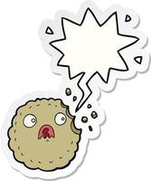 frightened cookie cartoon and speech bubble sticker vector