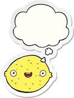 cartoon lemon and thought bubble as a printed sticker vector