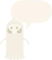 fantasma de calavera espeluznante de dibujos animados y burbuja de habla en estilo retro vector