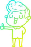 cold gradient line drawing happy cartoon man vector