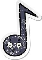 distressed sticker of a cute cartoon musical note vector