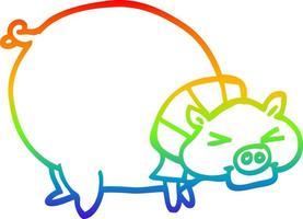 rainbow gradient line drawing cartoon fat pig vector