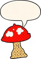 cartoon mushroom and speech bubble in comic book style vector