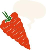 cartoon carrot and speech bubble in retro style vector