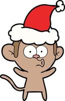 line drawing of a surprised monkey wearing santa hat vector