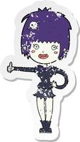 retro distressed sticker of a cartoon vampire girl giving thumbs up sign vector