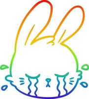 rainbow gradient line drawing cartoon rabbit face crying vector