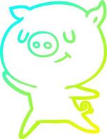 cold gradient line drawing happy cartoon pig vector