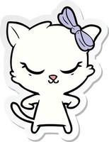 sticker of a cute cartoon cat with bow vector