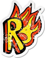 retro distressed sticker of a cartoon flaming letter vector