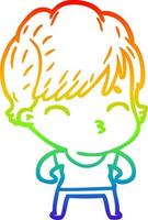 rainbow gradient line drawing cartoon woman thinking vector