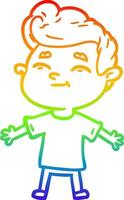 rainbow gradient line drawing happy cartoon man vector