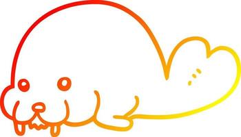 warm gradient line drawing cute cartoon walrus vector