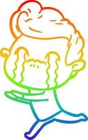 rainbow gradient line drawing cartoon man crying vector