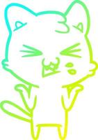 cold gradient line drawing cartoon cat hissing vector