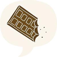 cartoon bar of chocolate and speech bubble in retro style vector