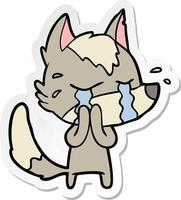 sticker of a cartoon crying wolf vector