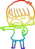 rainbow gradient line drawing cartoon woman talking loudly vector