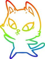 rainbow gradient line drawing confused cartoon cat vector