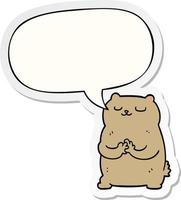 cartoon bear and speech bubble sticker vector