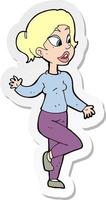 sticker of a cartoon friendly woman waving vector