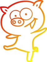 warm gradient line drawing cheerful dancing pig cartoon vector