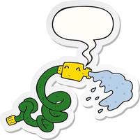 cartoon hosepipe and speech bubble sticker vector