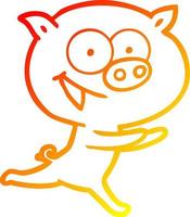 warm gradient line drawing cheerful pig cartoon vector