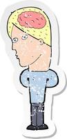 retro distressed sticker of a cartoon man with big brain vector