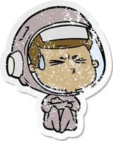 distressed sticker of a cartoon stressed astronaut vector