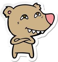 sticker of a cartoon bear showing teeth vector