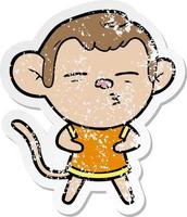 distressed sticker of a cartoon suspicious monkey vector