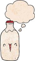 cute cartoon milk bottle and thought bubble in grunge texture pattern style vector