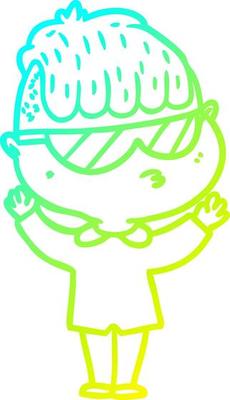 cold gradient line drawing cartoon boy wearing sunglasses