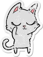 distressed sticker of a calm cartoon cat vector