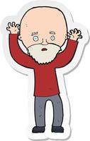 sticker of a cartoon bearded man panicking vector