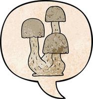 cartoon mushroom and speech bubble in retro texture style vector