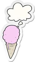 cartoon ice cream and thought bubble as a printed sticker vector