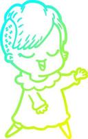 cold gradient line drawing happy cartoon girl vector