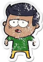 distressed sticker of a cartoon tired man vector