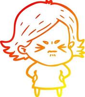 warm gradient line drawing cartoon angry girl vector