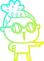 cold gradient line drawing cartoon woman wearing spectacles vector